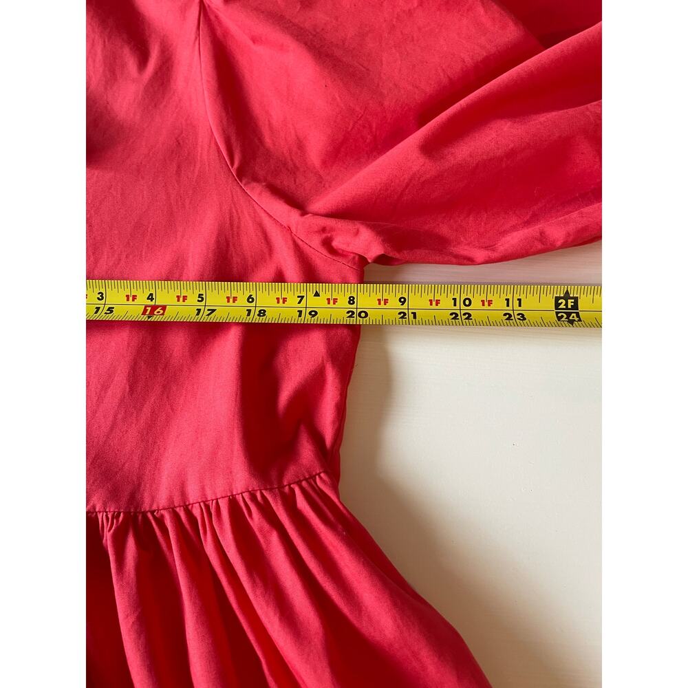 Band of the Free Babydoll Mini Dress Sz L Cotton Puff Sleeves Front Ties Red - Picture 8 of 10